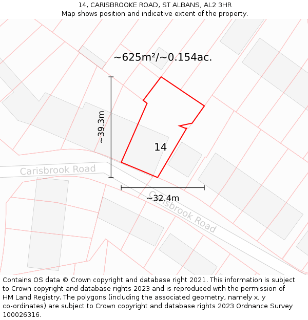 14, CARISBROOKE ROAD, ST ALBANS, AL2 3HR: Plot and title map