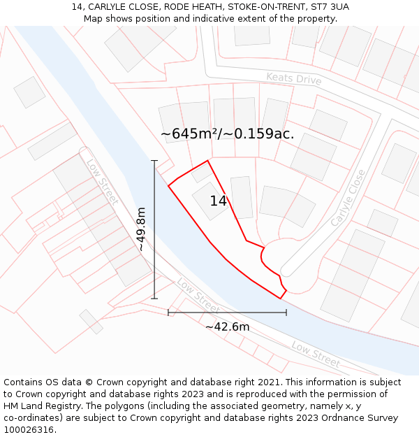14, CARLYLE CLOSE, RODE HEATH, STOKE-ON-TRENT, ST7 3UA: Plot and title map