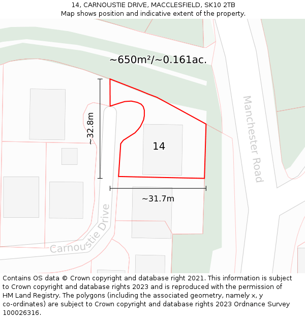 14, CARNOUSTIE DRIVE, MACCLESFIELD, SK10 2TB: Plot and title map