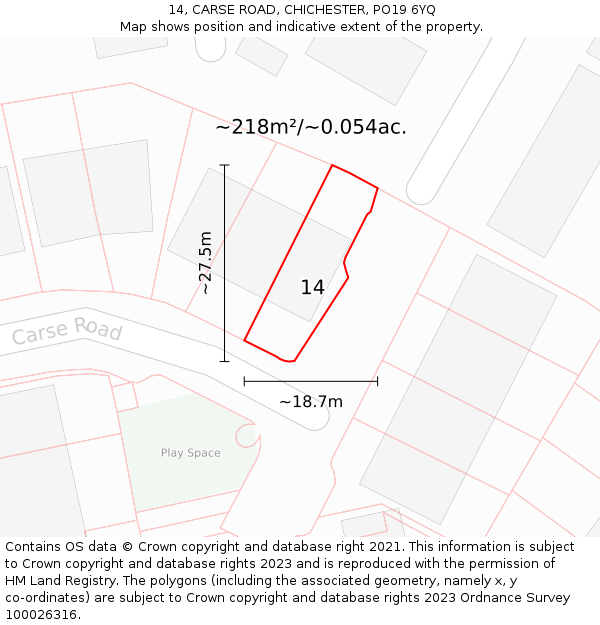 14, CARSE ROAD, CHICHESTER, PO19 6YQ: Plot and title map