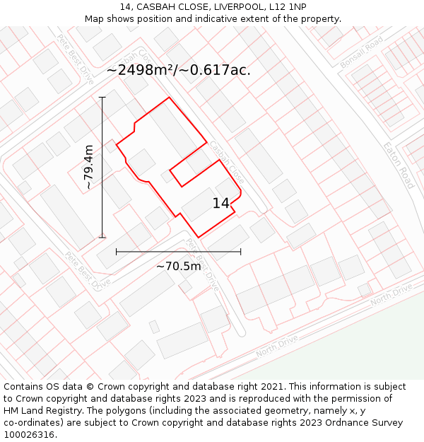 14, CASBAH CLOSE, LIVERPOOL, L12 1NP: Plot and title map