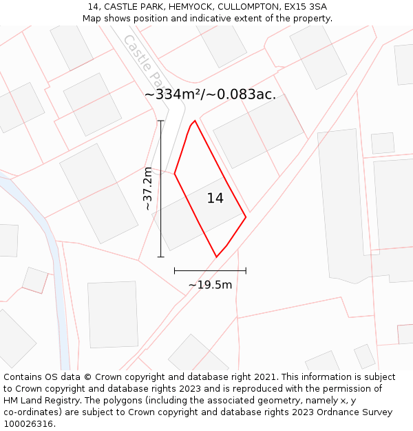 14, CASTLE PARK, HEMYOCK, CULLOMPTON, EX15 3SA: Plot and title map