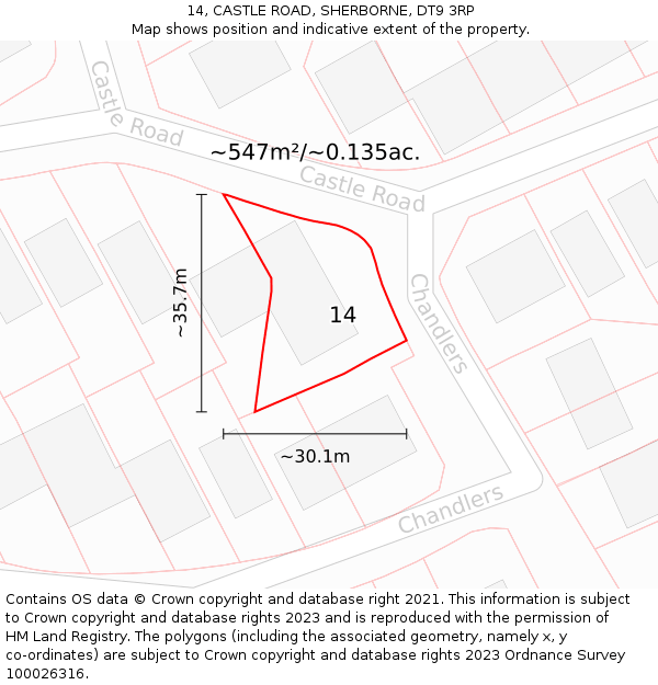 14, CASTLE ROAD, SHERBORNE, DT9 3RP: Plot and title map