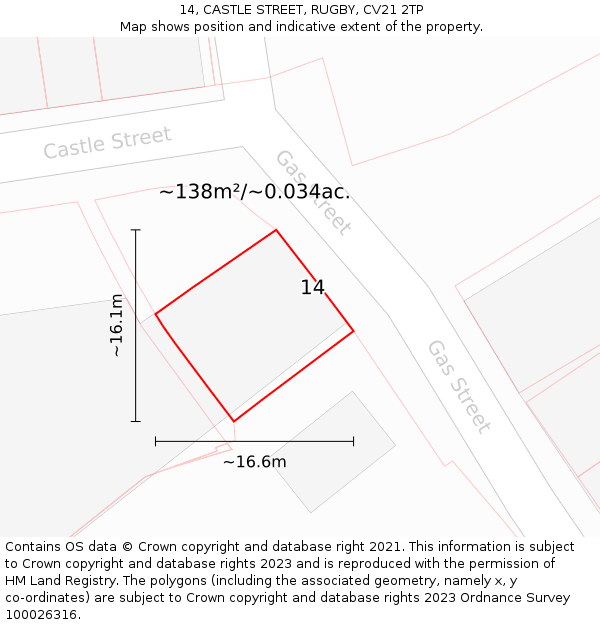 14, CASTLE STREET, RUGBY, CV21 2TP: Plot and title map