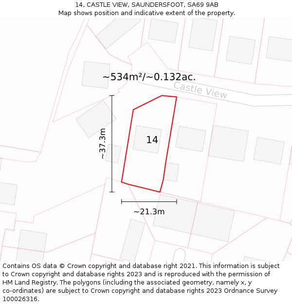 14, CASTLE VIEW, SAUNDERSFOOT, SA69 9AB: Plot and title map