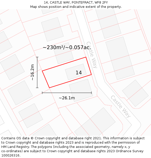 14, CASTLE WAY, PONTEFRACT, WF8 2FY: Plot and title map