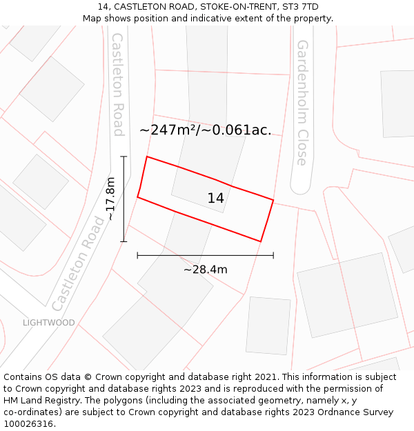 14, CASTLETON ROAD, STOKE-ON-TRENT, ST3 7TD: Plot and title map