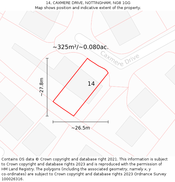 14, CAXMERE DRIVE, NOTTINGHAM, NG8 1GG: Plot and title map