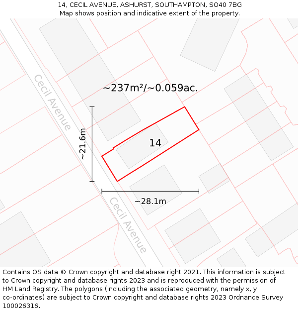 14, CECIL AVENUE, ASHURST, SOUTHAMPTON, SO40 7BG: Plot and title map