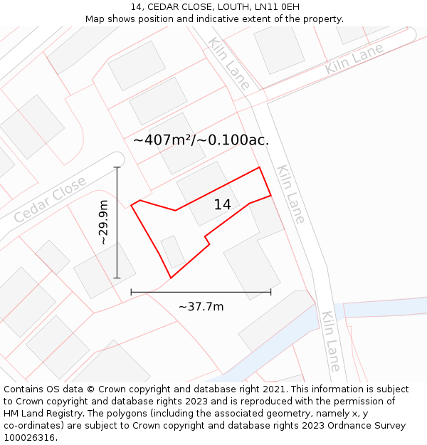 14, CEDAR CLOSE, LOUTH, LN11 0EH: Plot and title map