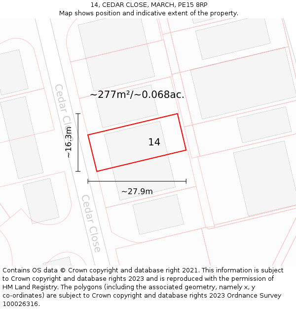 14, CEDAR CLOSE, MARCH, PE15 8RP: Plot and title map
