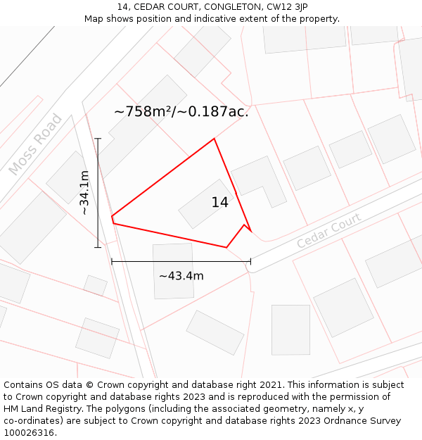 14, CEDAR COURT, CONGLETON, CW12 3JP: Plot and title map