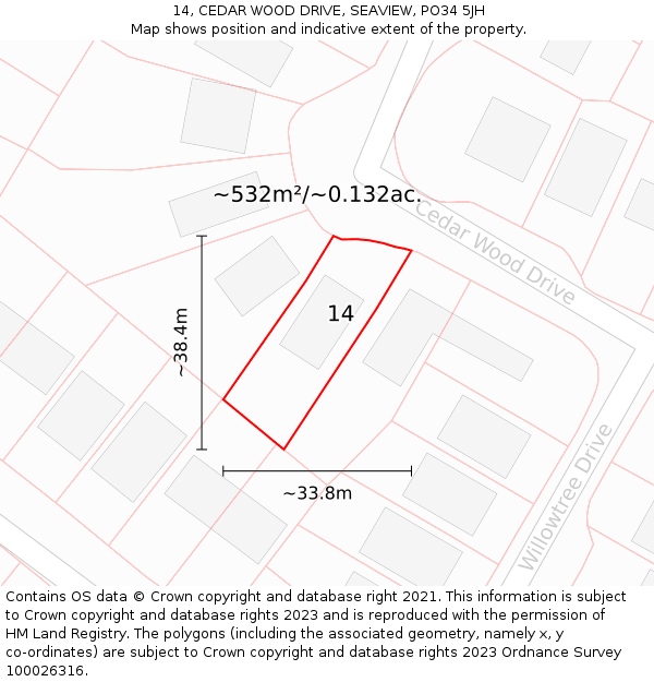 14, CEDAR WOOD DRIVE, SEAVIEW, PO34 5JH: Plot and title map