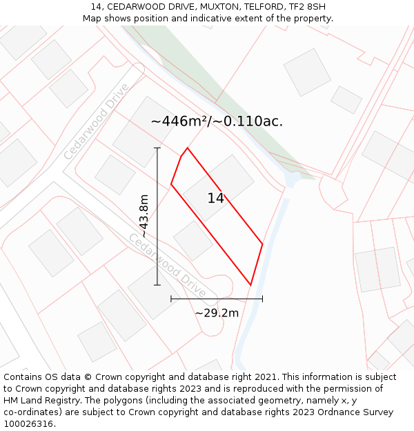 14, CEDARWOOD DRIVE, MUXTON, TELFORD, TF2 8SH: Plot and title map