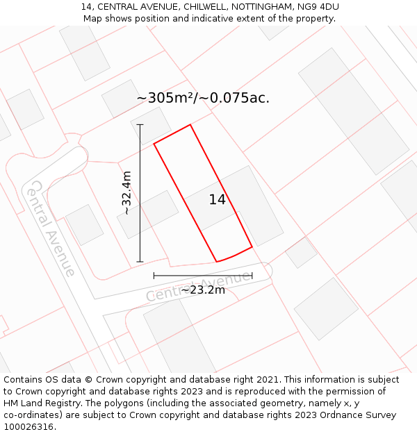 14, CENTRAL AVENUE, CHILWELL, NOTTINGHAM, NG9 4DU: Plot and title map