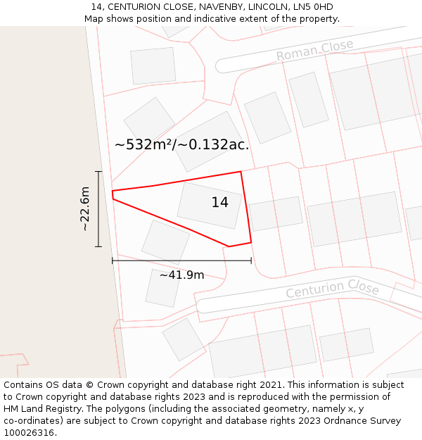 14, CENTURION CLOSE, NAVENBY, LINCOLN, LN5 0HD: Plot and title map