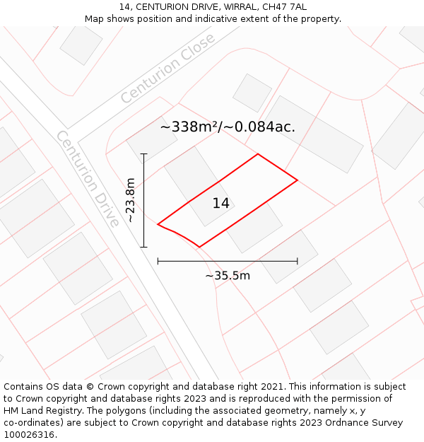 14, CENTURION DRIVE, WIRRAL, CH47 7AL: Plot and title map