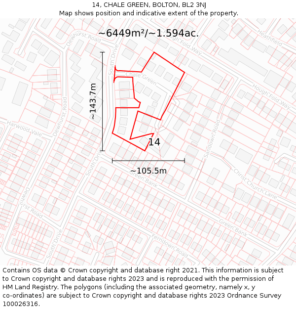 14, CHALE GREEN, BOLTON, BL2 3NJ: Plot and title map