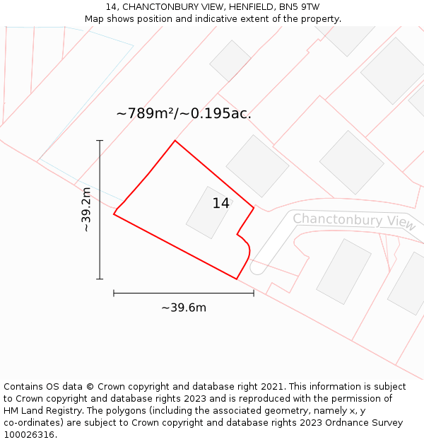 14, CHANCTONBURY VIEW, HENFIELD, BN5 9TW: Plot and title map