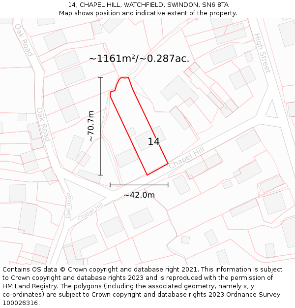 14, CHAPEL HILL, WATCHFIELD, SWINDON, SN6 8TA: Plot and title map