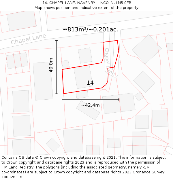 14, CHAPEL LANE, NAVENBY, LINCOLN, LN5 0ER: Plot and title map