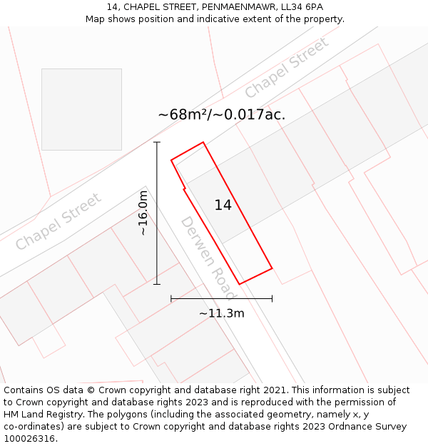 14, CHAPEL STREET, PENMAENMAWR, LL34 6PA: Plot and title map