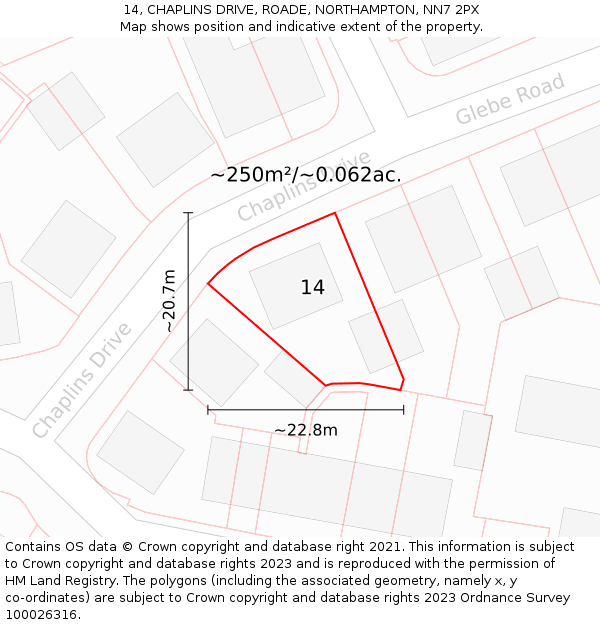 14, CHAPLINS DRIVE, ROADE, NORTHAMPTON, NN7 2PX: Plot and title map