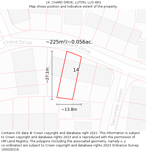 14, CHARD DRIVE, LUTON, LU3 4EN: Plot and title map