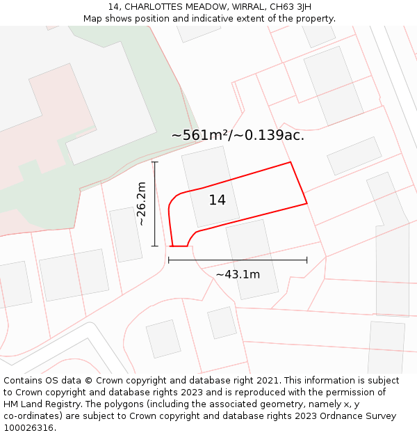14, CHARLOTTES MEADOW, WIRRAL, CH63 3JH: Plot and title map