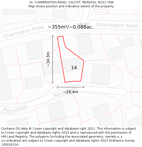 14, CHARRINGTON ROAD, CALCOT, READING, RG31 7AW: Plot and title map