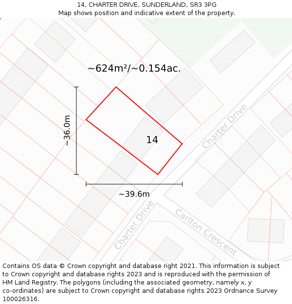 14, CHARTER DRIVE, SUNDERLAND, SR3 3PG: Plot and title map