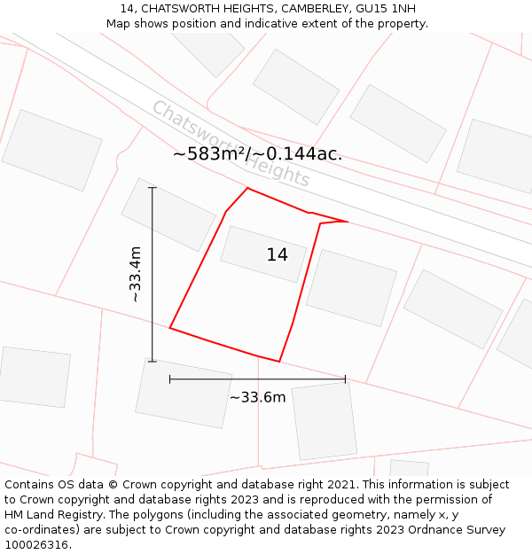 14, CHATSWORTH HEIGHTS, CAMBERLEY, GU15 1NH: Plot and title map