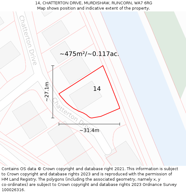 14, CHATTERTON DRIVE, MURDISHAW, RUNCORN, WA7 6RG: Plot and title map