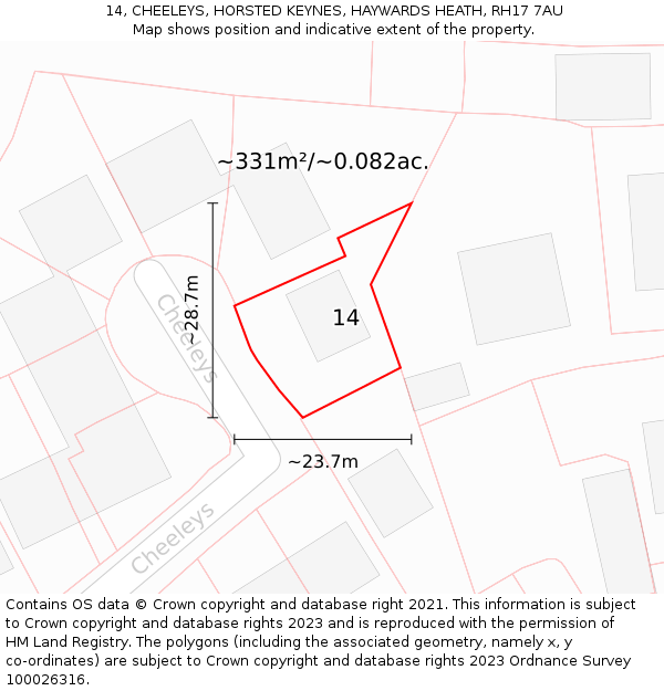 14, CHEELEYS, HORSTED KEYNES, HAYWARDS HEATH, RH17 7AU: Plot and title map