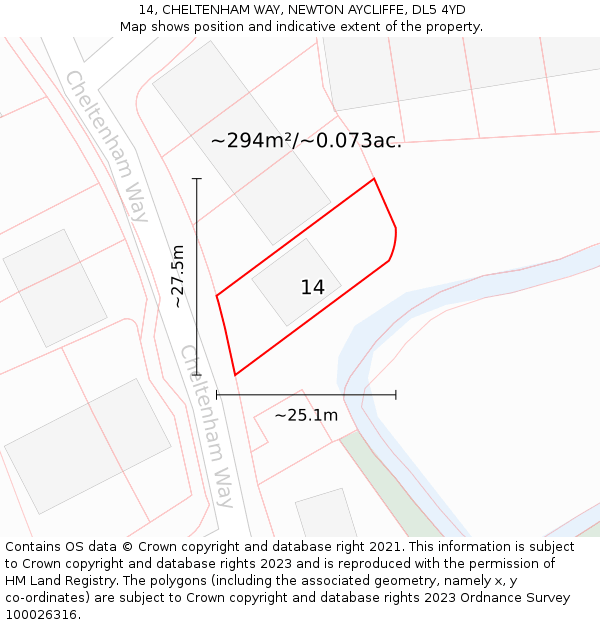 14, CHELTENHAM WAY, NEWTON AYCLIFFE, DL5 4YD: Plot and title map