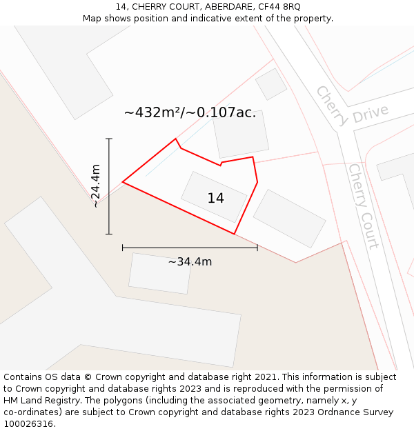 14, CHERRY COURT, ABERDARE, CF44 8RQ: Plot and title map