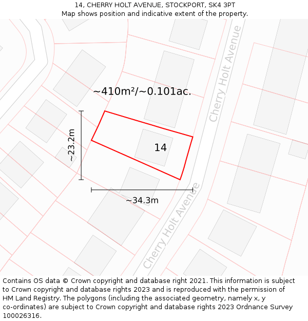14, CHERRY HOLT AVENUE, STOCKPORT, SK4 3PT: Plot and title map