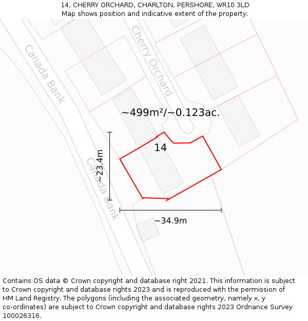 14, CHERRY ORCHARD, CHARLTON, PERSHORE, WR10 3LD: Plot and title map