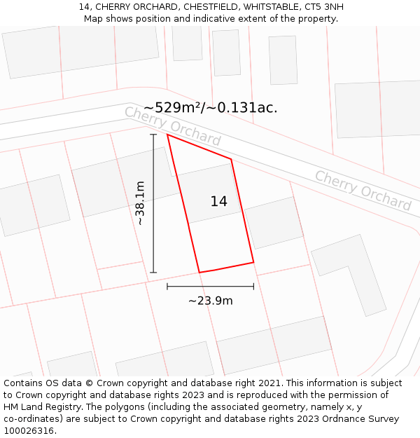 14, CHERRY ORCHARD, CHESTFIELD, WHITSTABLE, CT5 3NH: Plot and title map