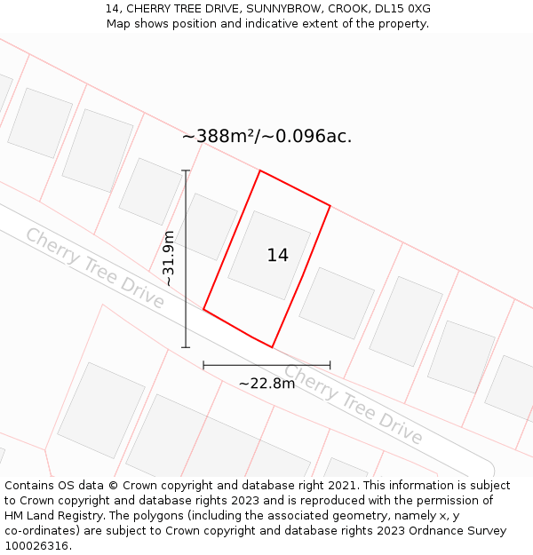 14, CHERRY TREE DRIVE, SUNNYBROW, CROOK, DL15 0XG: Plot and title map