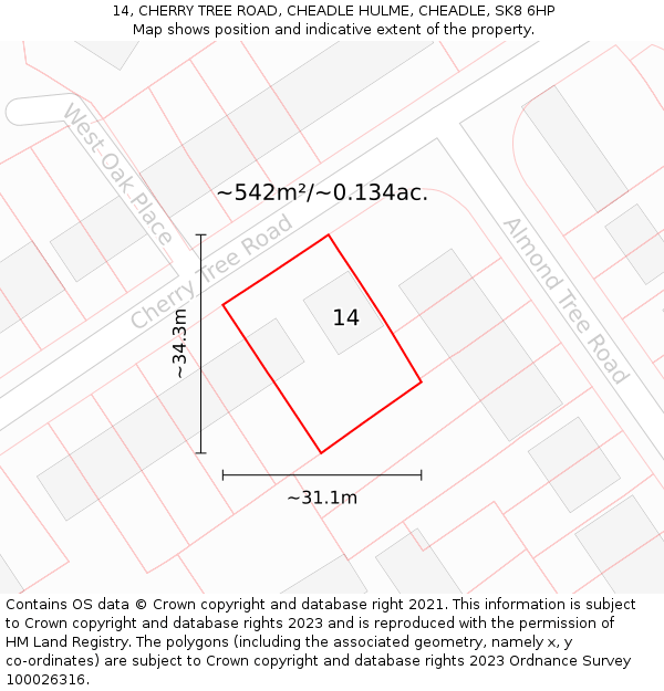 14, CHERRY TREE ROAD, CHEADLE HULME, CHEADLE, SK8 6HP: Plot and title map