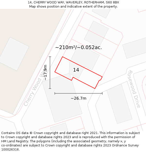 14, CHERRY WOOD WAY, WAVERLEY, ROTHERHAM, S60 8BX: Plot and title map