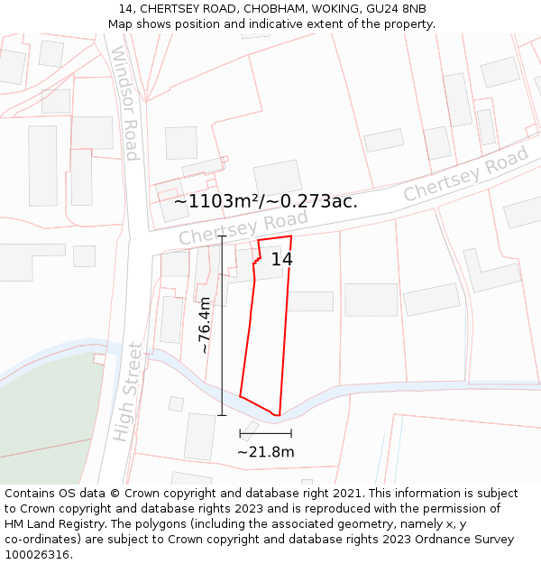 14, CHERTSEY ROAD, CHOBHAM, WOKING, GU24 8NB: Plot and title map