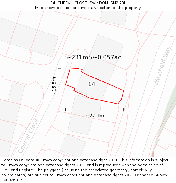 14, CHERVIL CLOSE, SWINDON, SN2 2RL: Plot and title map