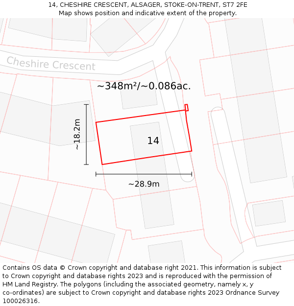 14, CHESHIRE CRESCENT, ALSAGER, STOKE-ON-TRENT, ST7 2FE: Plot and title map