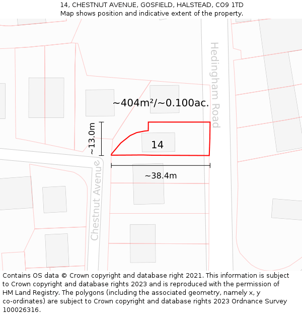 14, CHESTNUT AVENUE, GOSFIELD, HALSTEAD, CO9 1TD: Plot and title map