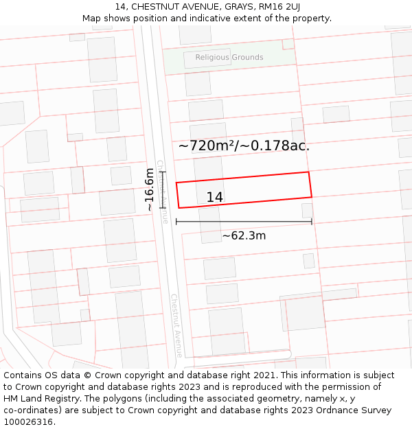 14, CHESTNUT AVENUE, GRAYS, RM16 2UJ: Plot and title map