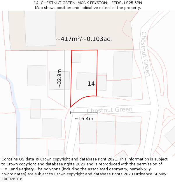 14, CHESTNUT GREEN, MONK FRYSTON, LEEDS, LS25 5PN: Plot and title map