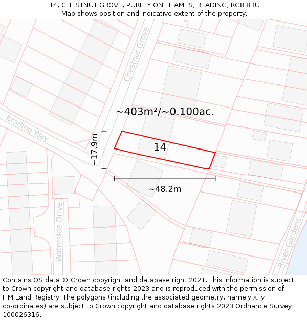 14, CHESTNUT GROVE, PURLEY ON THAMES, READING, RG8 8BU: Plot and title map