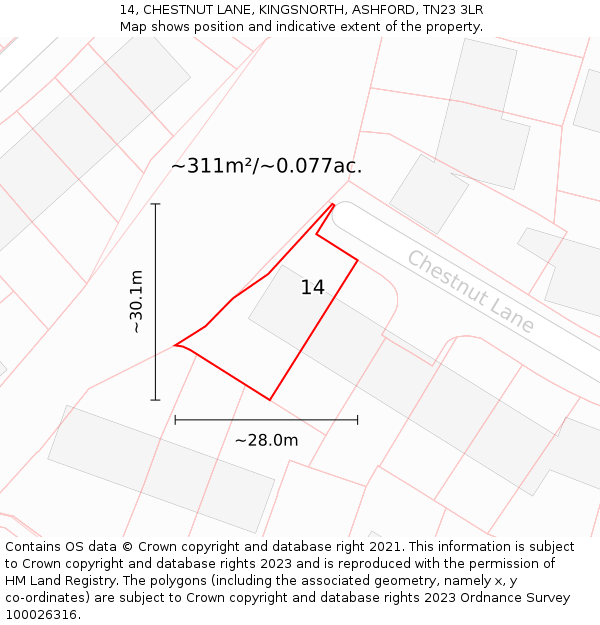 14, CHESTNUT LANE, KINGSNORTH, ASHFORD, TN23 3LR: Plot and title map